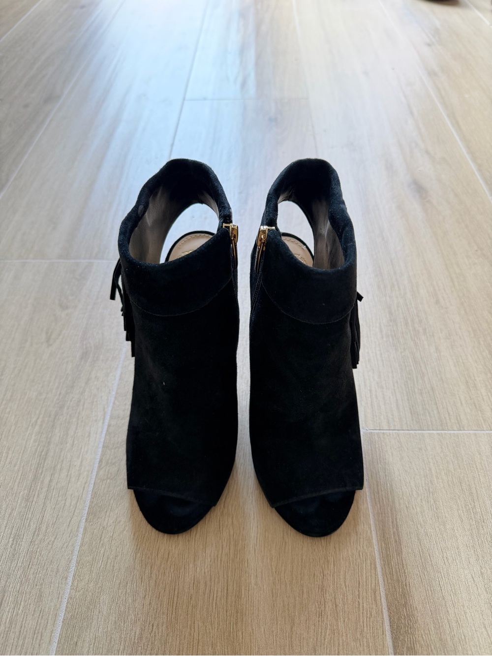 Vince Camuto Black Suede Open-Toe Ankle Booties